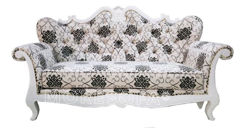 Sản xuất Sofa tân cổ điển MS-017 gỗ tự nhiên Tần bì sơn trắng, bọc nỉ hoa văn cao cấp nhập khẩu nhẹ nhàng cho phòng khách chung cư, biệt thự